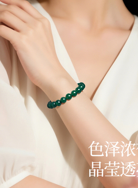 正宗天然绿玛瑙手串女冰种绿色玛瑙串珠清新串珠玉髓单圈叠戴手链