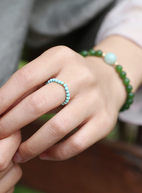 天然原矿绿松石戒指女18k金黄金