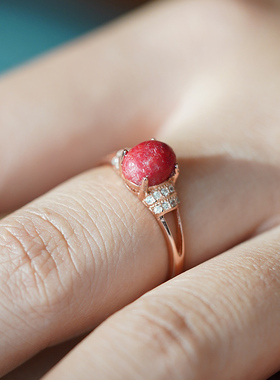朱砂宝石戒指女鸡血石原石戒指