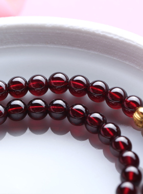 18k老黄金两圈手串酒红石榴石
