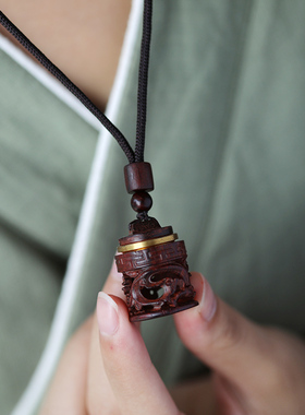 印度小叶紫檀香囊吊坠项链