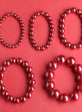 原石朱砂圆珠民族风手串手链