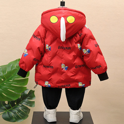 奥特曼男童羽绒服冬季儿童90白鸭绒加厚外套宝宝红色过年拜年衣服 - 图3