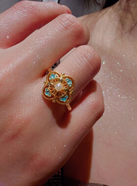 如意圆满珐琅釉金刚杵开口戒轻奢指环戒指四叶草花朵图案饰品金色