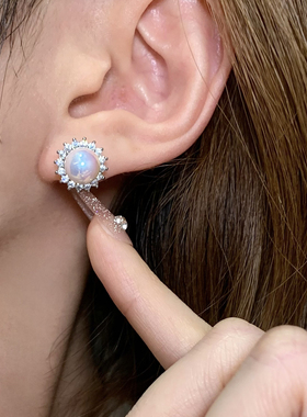 经典太阳花南洋澳白珍珠耳钉女法式复古轻奢高级镶钻耳环新