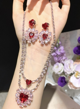 红色桃心海洋之心爱心红宝石媲美翡翠项链女款2026新款高级感轻奢