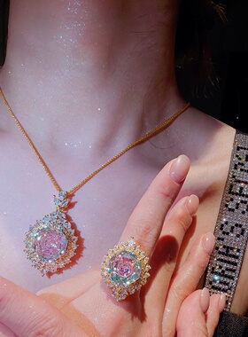 玫瑰切水滴项链吊坠轻奢法式复古时尚饰品金色女士彩虹锁骨链高端