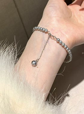 超细小米珠澳白珍珠手链女气质简约千金风双层拼色镶钻手串新