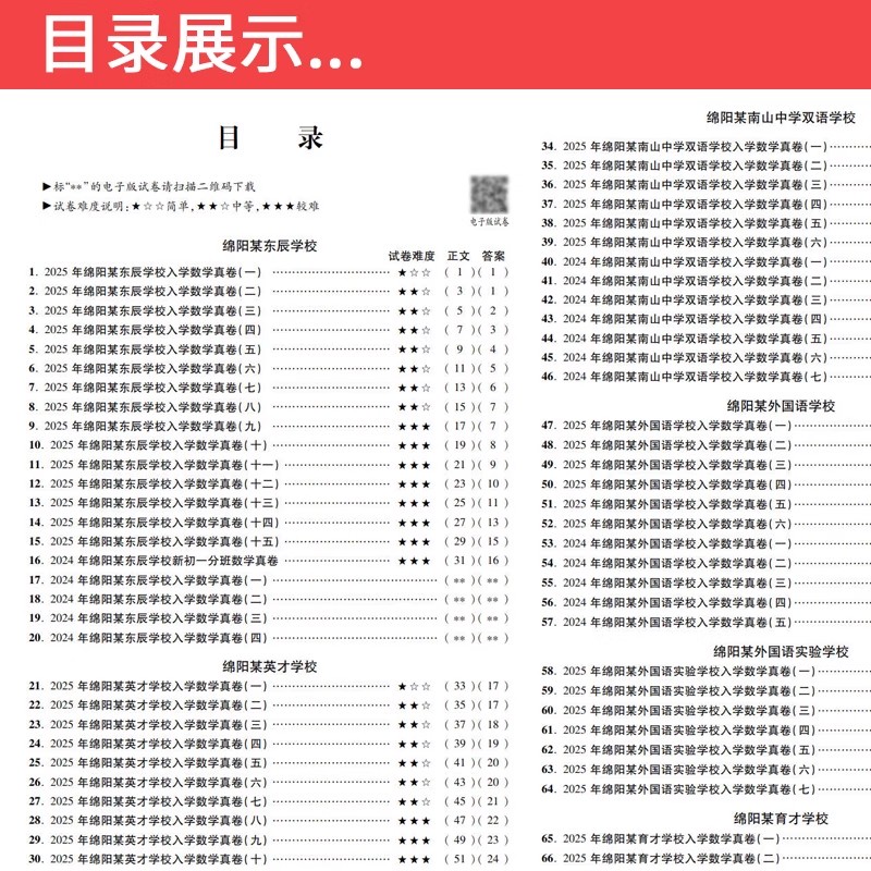 2026绵阳四大名校招生分班真卷 数学 小升初真题五六年级入学冲刺试卷小升初真题试卷 小学升初中分班摸底卷子答案详解与名师点评