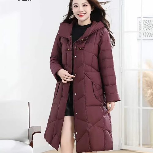 西子蝴蝶中年妈妈长款羽绒服女冬季白鸭绒保暖连帽中长款羽绒棉服 - 图2