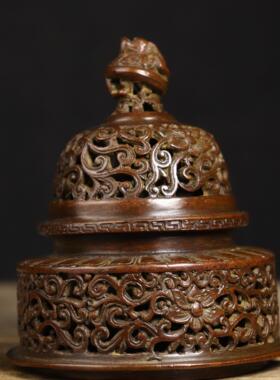 纯铜苏工螭龙耳缠枝莲三足熏炉香薰炉出烟是盘旋散烟