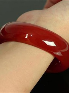 真品原色冰种无烧红玛瑙手镯15mm加厚女款民族风红玉镯子