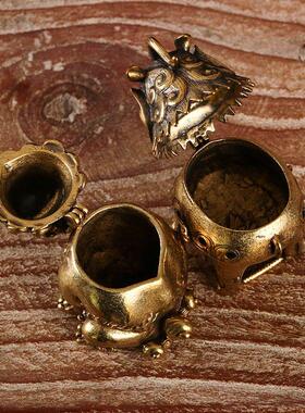 黄铜做旧瑞兽麒麟香炉桌面摆件檀香熏香炉文玩收藏礼品老铜器批发