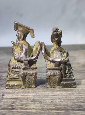 复古黄铜做旧玉帝玉母摆件一套办公室客厅家居装饰品摆件