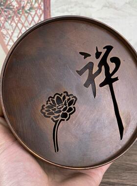精工纯铜功夫茶盘茶洗茶台铜器茶具家用圆形储水托盘工艺品摆件