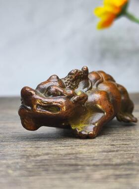 复古做旧黄铜貔貅摆件客厅茶宠茶几摆件车载装饰品
