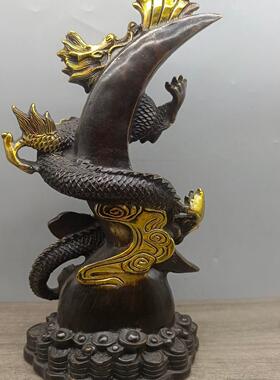 仿古铜摆件古玩铜器月亮龙进宝龙形客厅送礼开业摆件