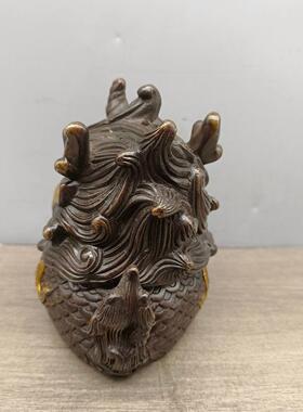 仿古铜摆件古玩铜器龙宝宝炉客厅国风香炉老式纯铜家用香炉