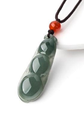 阿里拍卖缅甸翡翠油青福豆四季豆吊坠冰种玉石挂件花件女玉坠