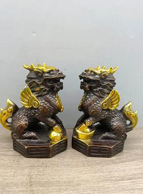 仿古铜摆件古玩铜器八挂麒麟做工精致造型雅致古色古香