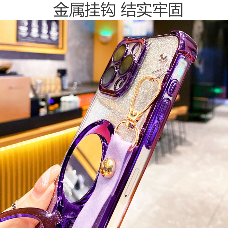 适用苹果15手机壳车载磁吸支架14plus带镜子iPhone13镜头膜全包12pro气囊防摔11max闪粉软壳XR斜挎背带16挂绳 - 图3