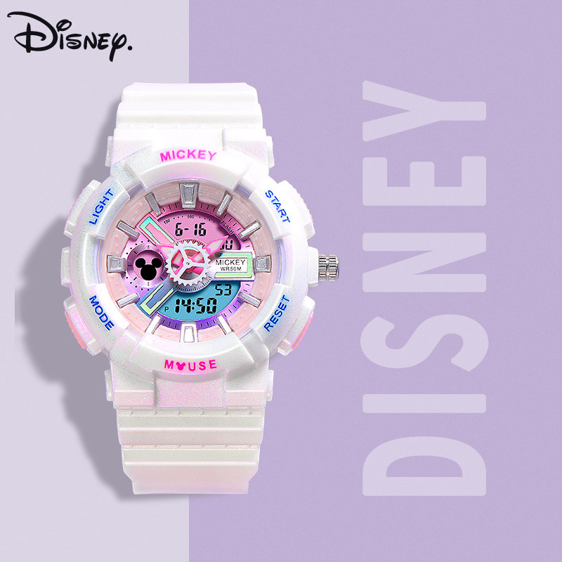 迪士尼电子女款机械运动防水电子表 搜酷手表国产腕表