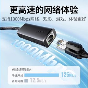 绿联usb转网口网线转接口有线网卡千兆typc扩展坞台式电脑外接联网宽带转换器外置以太网手机笔记本switch