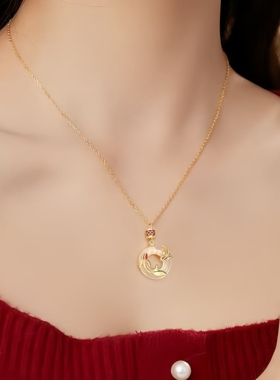 锦鲤平安扣S925纯银锁骨链送她