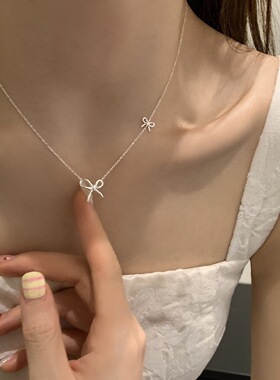 S925纯银双生蝴蝶结锁骨链女