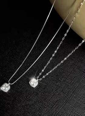 S925纯银方糖锆石锁骨链女轻奢