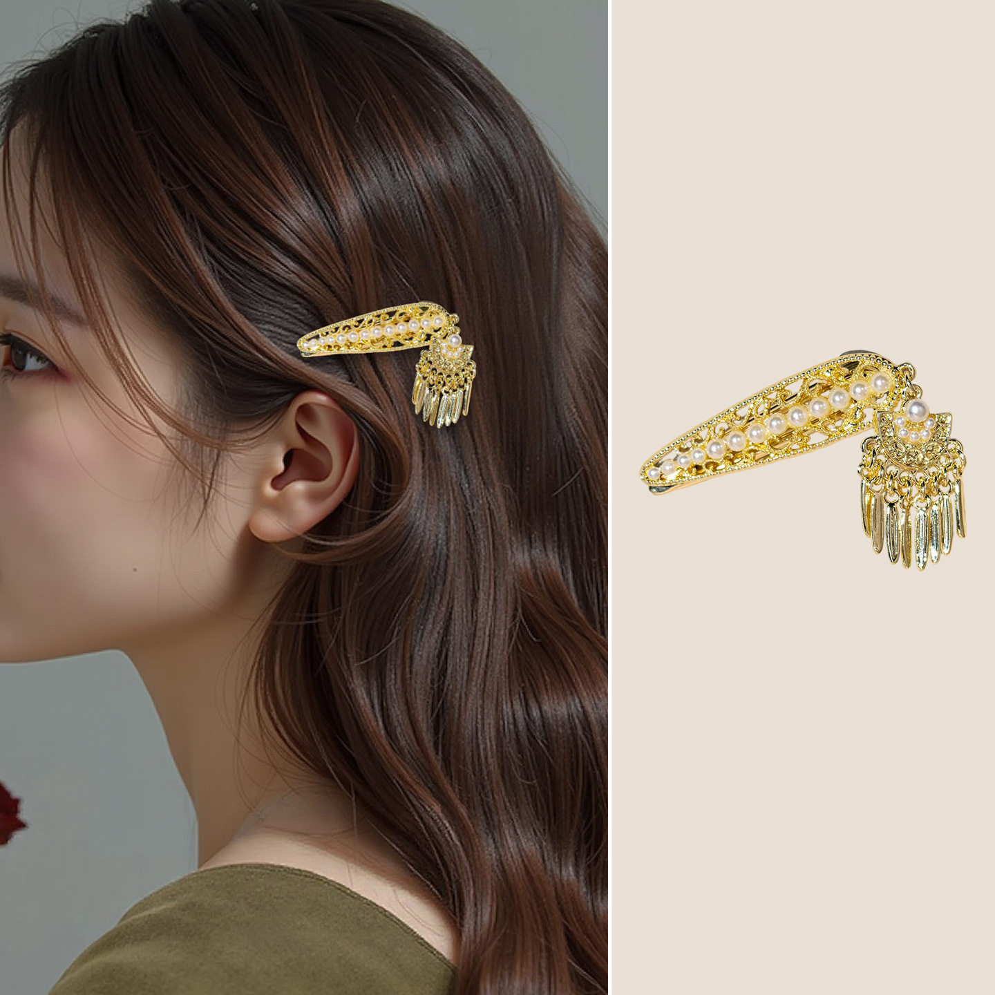 发夹国风复古流苏珍珠夹民族新中式刘海盘发鸭嘴夹子头饰品礼物女,淘宝优惠券,粉丝福利购,淘宝优惠卷