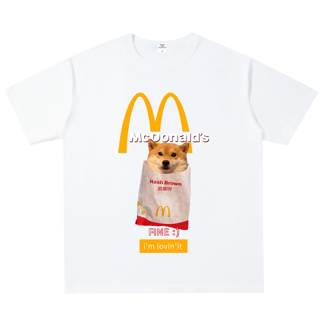 重磅纯棉短袖麦当劳脆薯饼夏季美式街头复古男女同款t恤半袖男装,淘宝优惠券,粉丝福利购,淘宝优惠卷