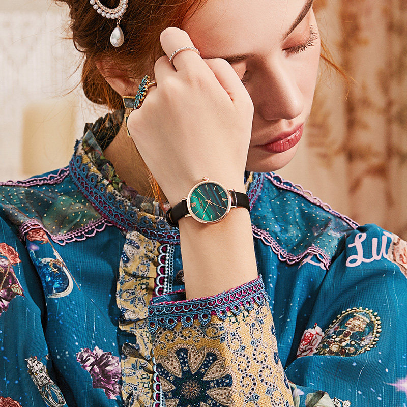 英国小众女学生简约文艺森系小绿表 宾派手表国产腕表