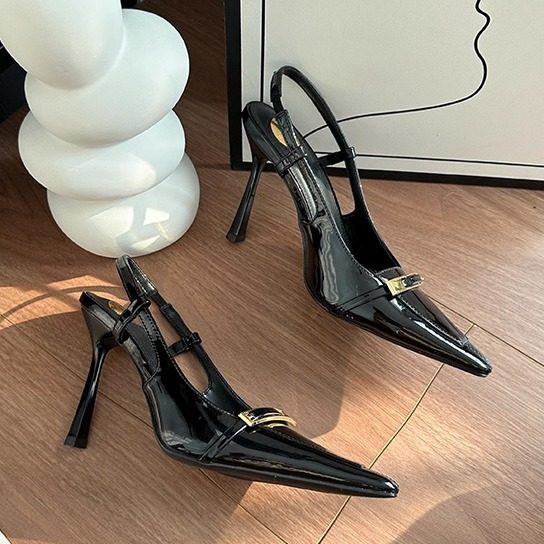 2026新款尖头一字带凉鞋女细跟高跟鞋金属扣黑色性感女鞋通勤浅口,淘宝优惠券,粉丝福利购,淘宝优惠卷