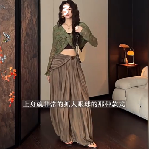 三吉【熹微】新中式重工灯笼裤子女夏薄款2025新款国风休闲裤 - 图1