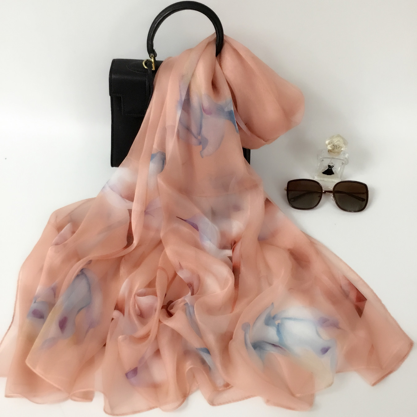 上海故事真丝丝巾女桑蚕丝薄款长方形淡粉色民族风披肩高端送礼,淘宝优惠券,粉丝福利购,淘宝优惠卷