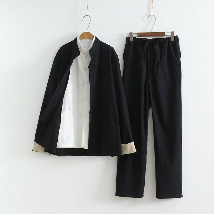 唐装男套装中式男装茶服男古风棉麻古装两件套居士服中国风禅修服,淘宝优惠券,粉丝福利购,淘宝优惠卷