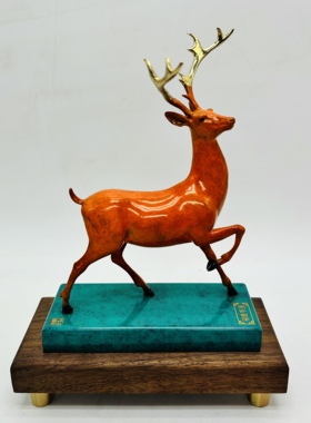 朱炳仁铜 禄鹿亨通鹿鹿大顺 福禄亨通 家居桌面铜摆件工艺品