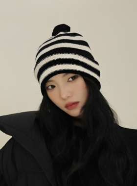 秋冬保暖毛球翻边显脸小针织帽女