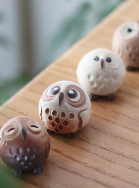 日本手工陶土可爱猫头鹰摆件送礼