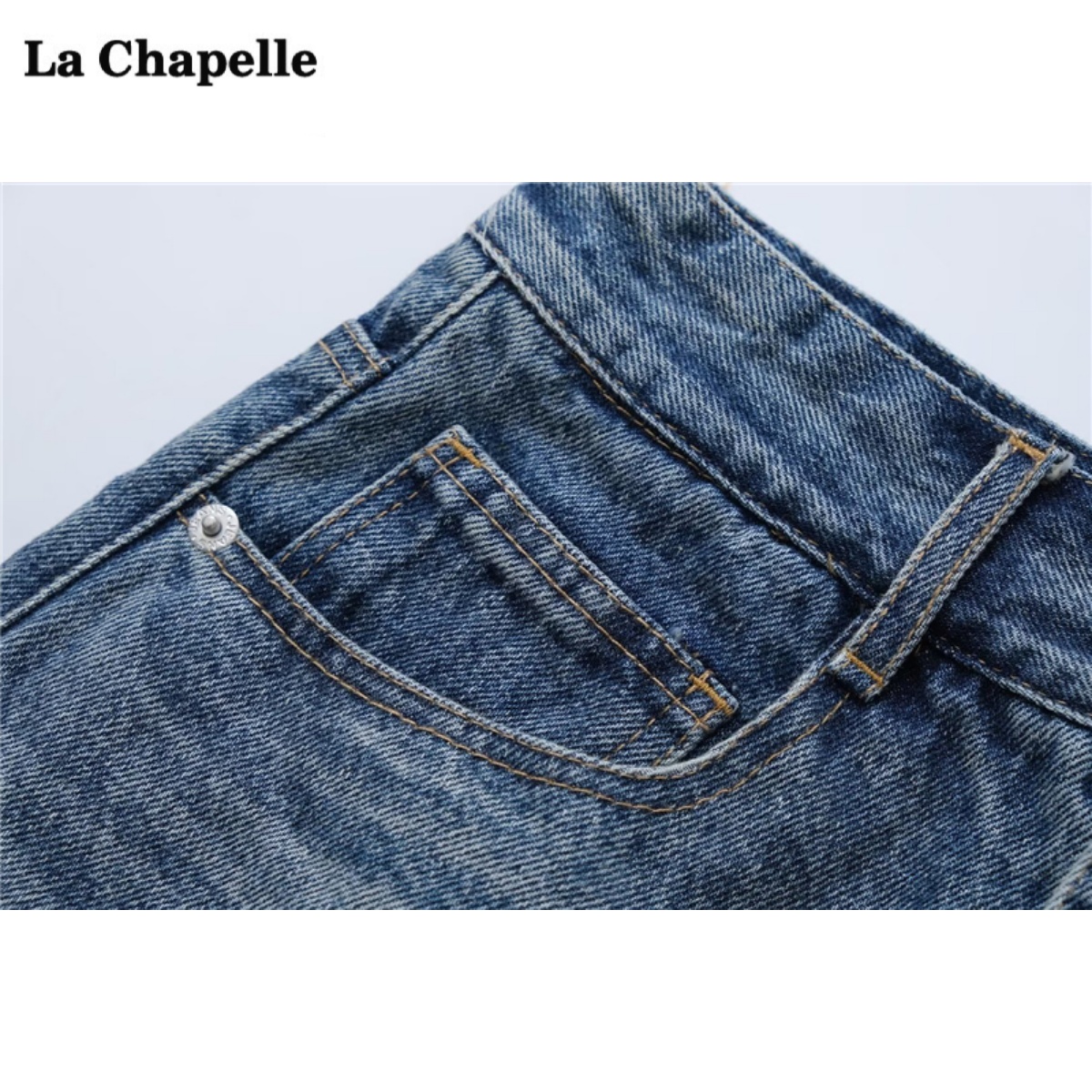 拉夏贝尔/La Chapelle夏季新款显瘦高腰牛仔半身裙女A字短裤裙子