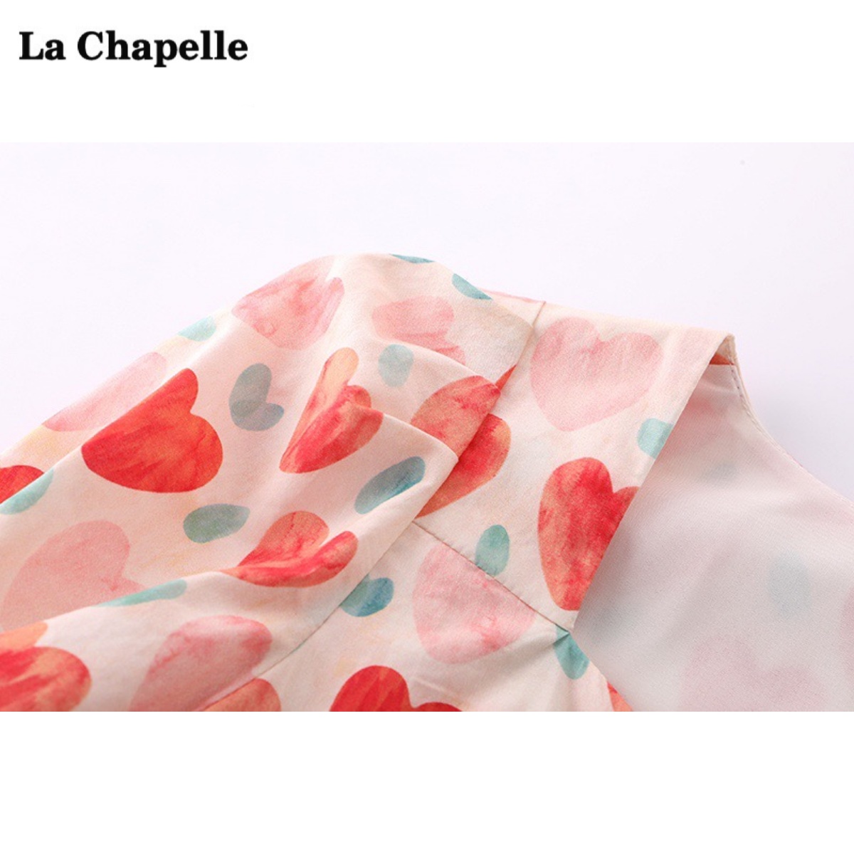 拉夏贝尔/La Chapelle碎花方领连衣裙女夏季新款泡泡袖中长款裙子