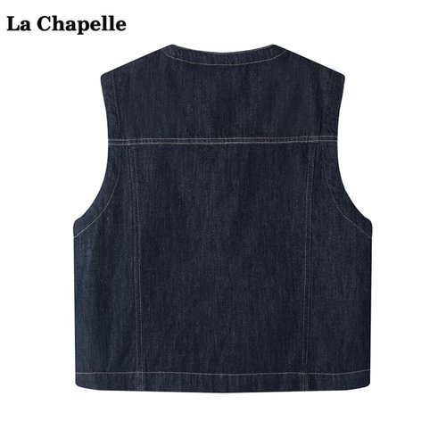 拉夏贝尔/La Chapelle复古休闲牛仔马甲女秋季新款无袖外穿上衣 - 图0