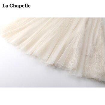 La Chapelle/La Chapelle elastic waist pattern mesh skirt women's high waist slimming A-line mid-length skirt