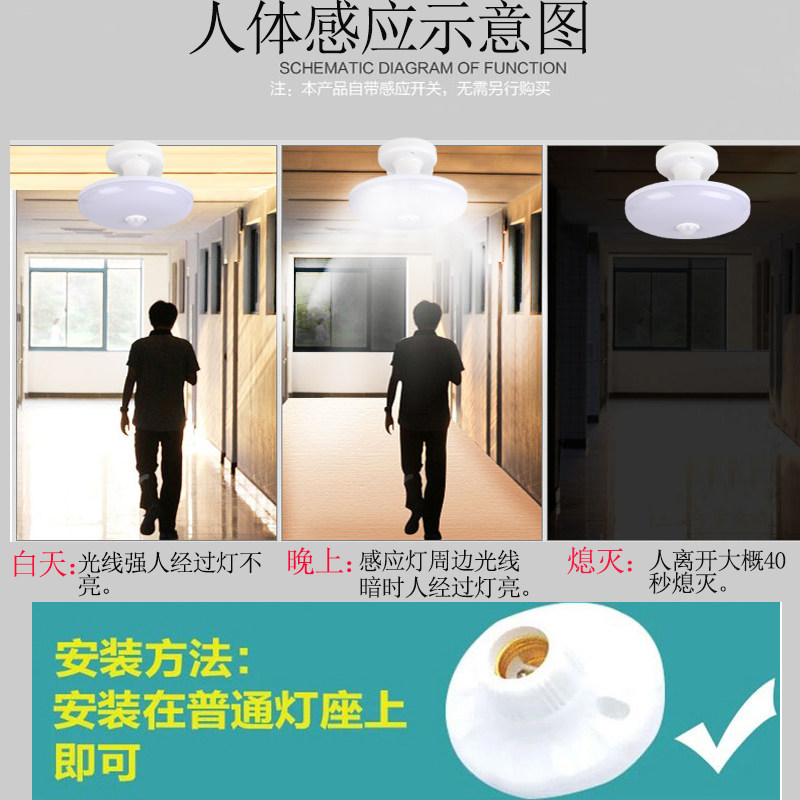 红外线雷达人体感应灯家用走廊过道楼梯车库智能LED声光控飞碟灯