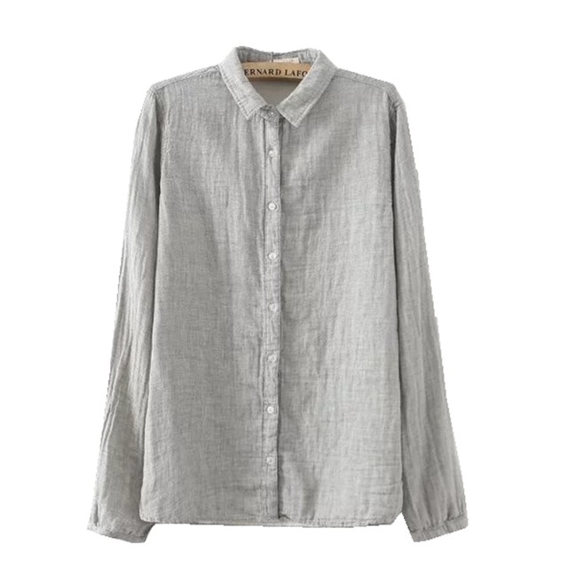 Prep-style double-layer cotton gauze early autumn long-sleeved white shirt