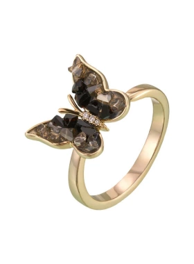 黑色渐变水晶蝴蝶开口戒指轻奢高级感昆虫食指戒女可调节指环