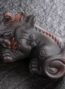 紫陶貔貅茶宠可养招财陶瓷家居摆件礼品茶玩茶桌茶台装饰茶具配件