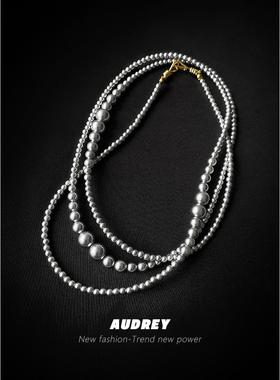 叠带设计感新款韩版双层珍珠项链