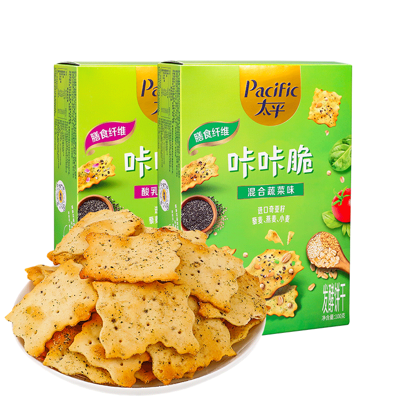 太平梳打小轻脆饼干100g*4袋混合蔬菜味零食苏打洋葱味饼干咔咔脆 - 图3